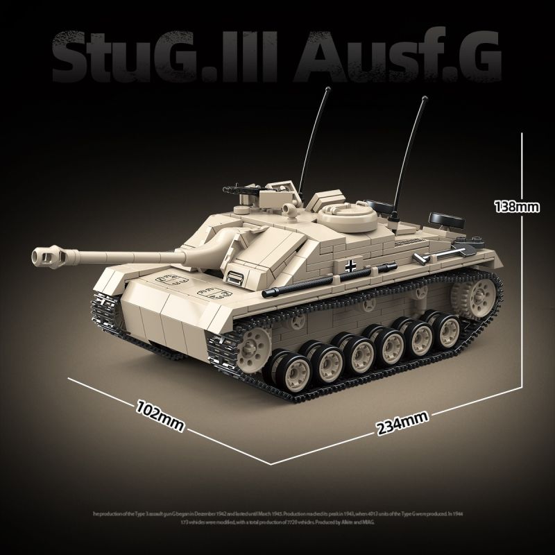 QUANGUAN 100307 StuG.III Ausf.G Xếp hình lắp ráp ghép mô hình Súng tấn công loại 3 G
