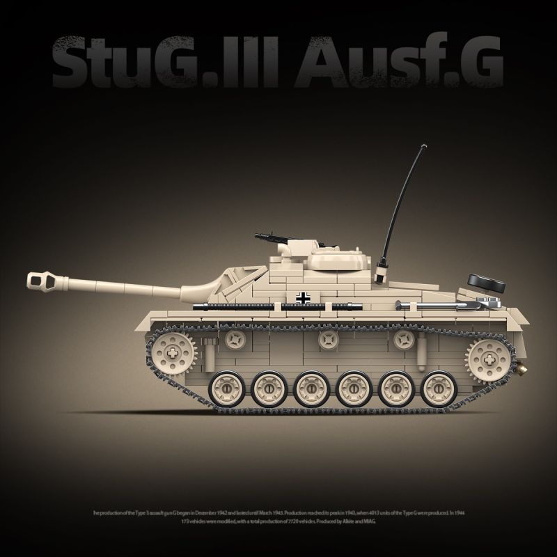 QUANGUAN 100307 StuG.III Ausf.G Xếp hình lắp ráp ghép mô hình Súng tấn công loại 3 G