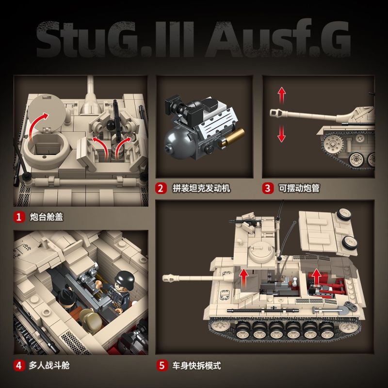 QUANGUAN 100307 StuG.III Ausf.G Xếp hình lắp ráp ghép mô hình Súng tấn công loại 3 G