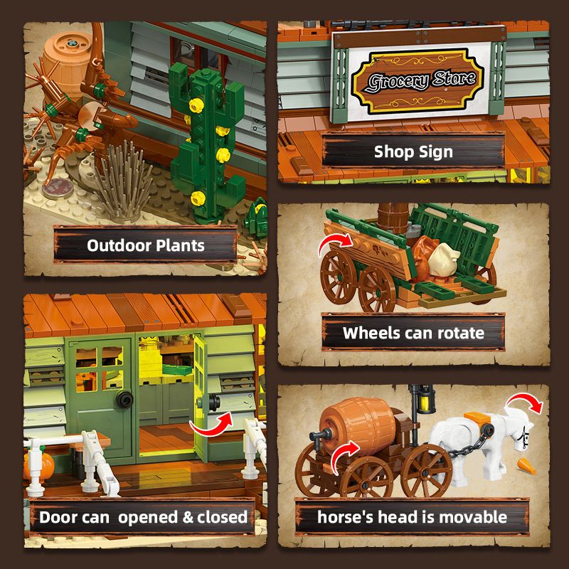 JIESTAR 89144 Xếp hình lắp ráp ghép mô hình cửa hàng tạp hóa miền tây