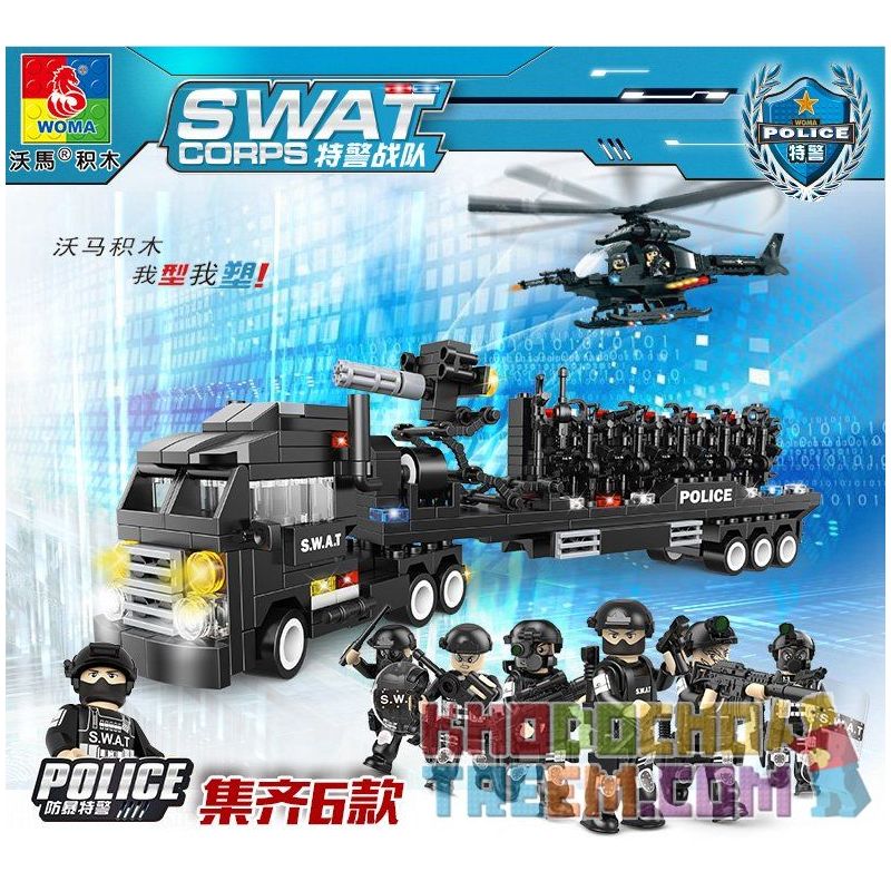 WOMA C0506 0506 Xếp hình kiểu  SWAT SPECIAL FORCE SWAT Truck Xe đầu Kéo Chở Quân Của Lực Lượng đặc Nhiệm 716 khối