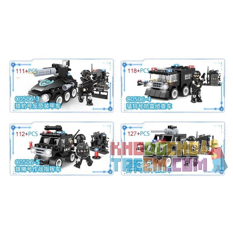 WOMA C0506 0506 Xếp hình kiểu  SWAT SPECIAL FORCE SWAT Truck Xe đầu Kéo Chở Quân Của Lực Lượng đặc Nhiệm 716 khối