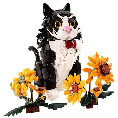 Koiboxxr KQ201 Cat Sunflower Xếp hình lắp ráp ghép mô hình Mèo hoa hướng dương váy đen