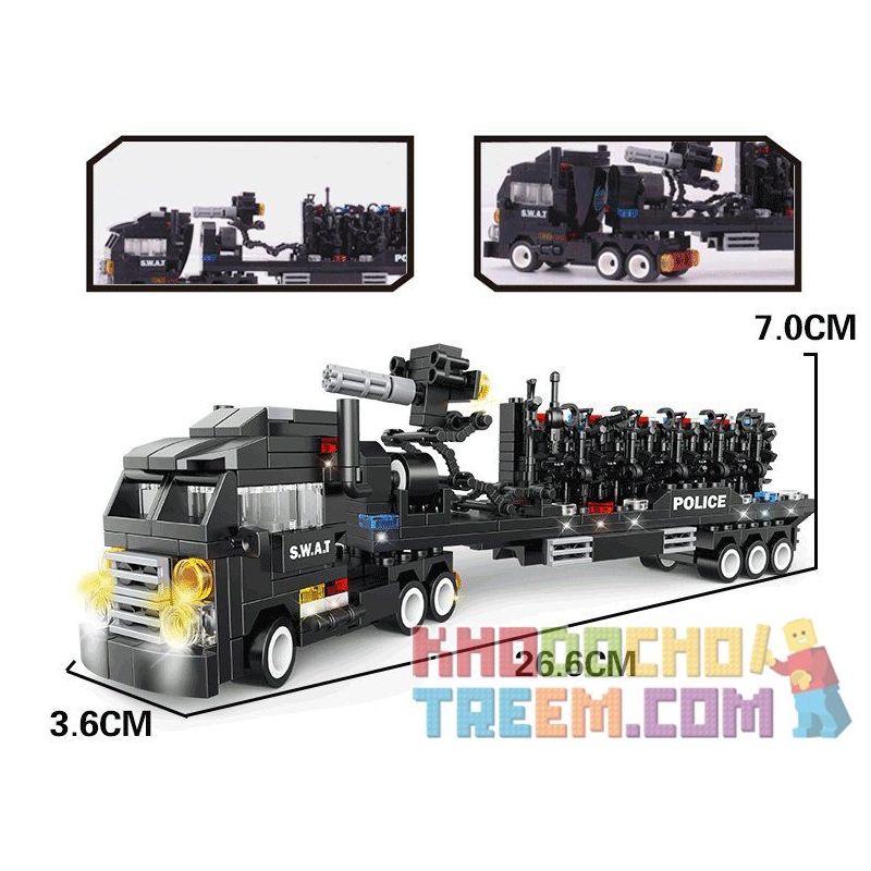 WOMA C0506 0506 Xếp hình kiểu  SWAT SPECIAL FORCE SWAT Truck Xe đầu Kéo Chở Quân Của Lực Lượng đặc Nhiệm 716 khối