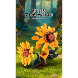 Koiboxxr KQ201 Cat Sunflower Xếp hình lắp ráp ghép mô hình Mèo hoa hướng dương váy đen