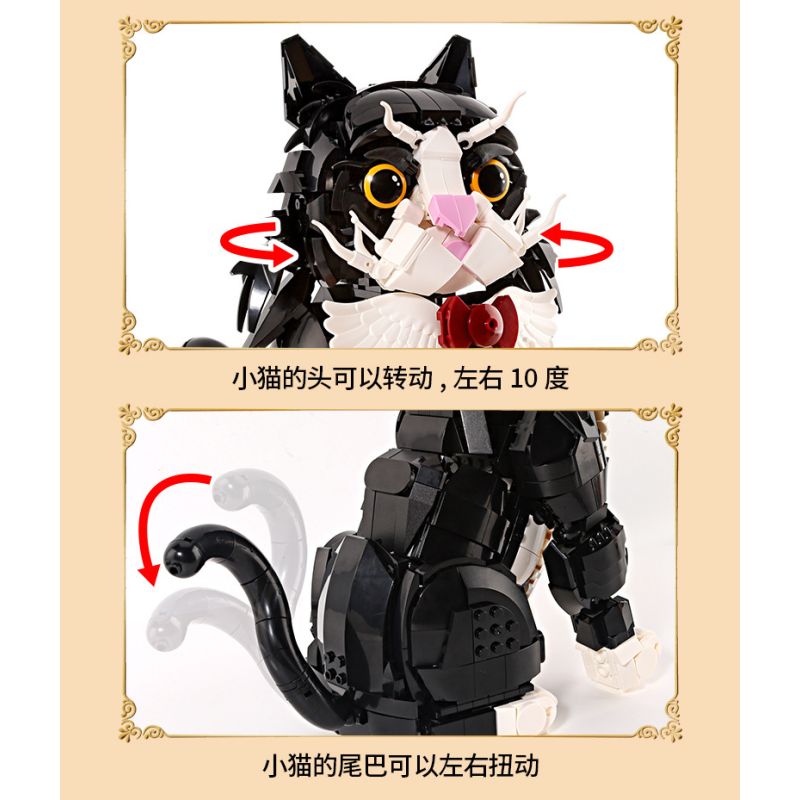 Koiboxxr KQ201 Cat Sunflower Xếp hình lắp ráp ghép mô hình Mèo hoa hướng dương váy đen