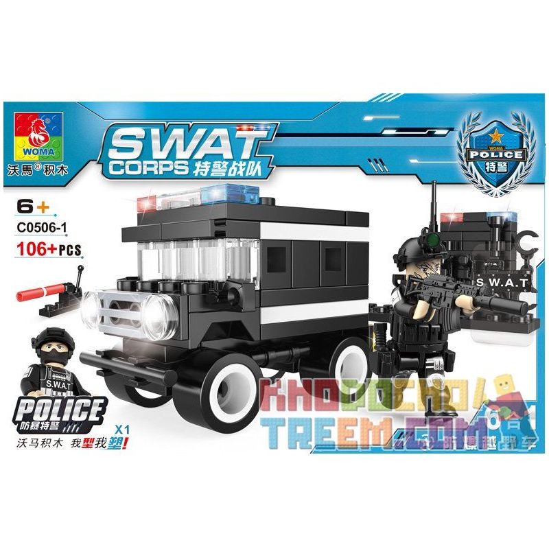 WOMA C0506 0506 Xếp hình kiểu  SWAT SPECIAL FORCE SWAT Truck Xe đầu Kéo Chở Quân Của Lực Lượng đặc Nhiệm 716 khối