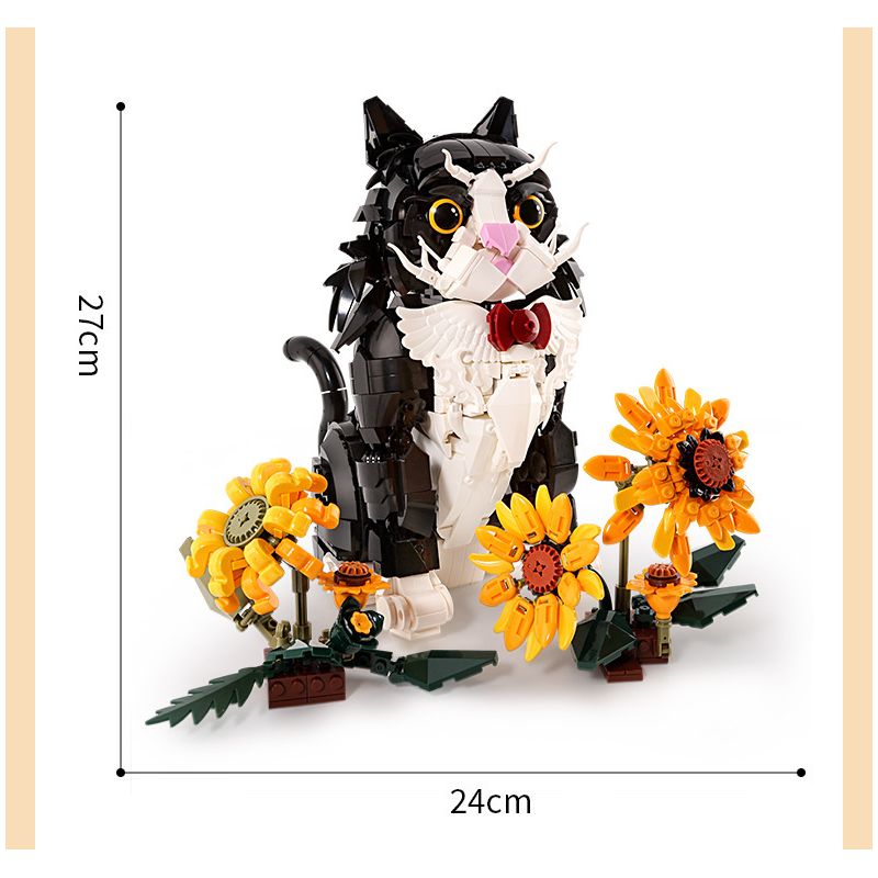 Koiboxxr KQ201 Cat Sunflower Xếp hình lắp ráp ghép mô hình Mèo hoa hướng dương váy đen