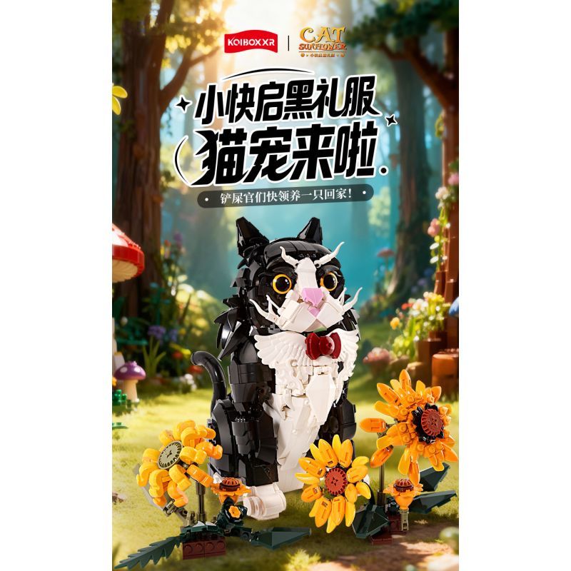 Koiboxxr KQ201 Cat Sunflower Xếp hình lắp ráp ghép mô hình Mèo hoa hướng dương váy đen
