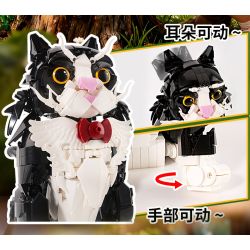 Koiboxxr KQ201 Cat Sunflower Xếp hình lắp ráp ghép mô hình Mèo hoa hướng dương váy đen