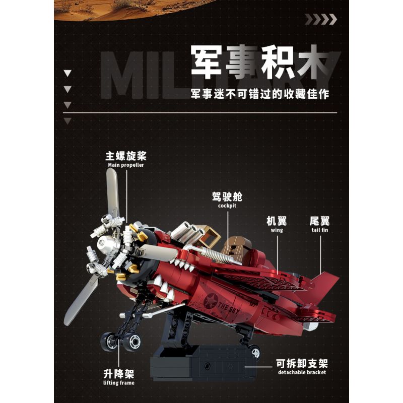 Souzosha F8102-1 Xếp hình lắp ráp ghép mô hình Battlefield 1939: Green WWII Retro Fighter