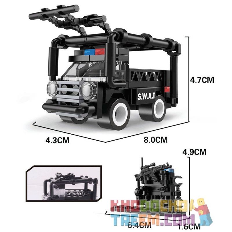 WOMA C0506 0506 Xếp hình kiểu  SWAT SPECIAL FORCE SWAT Truck Xe đầu Kéo Chở Quân Của Lực Lượng đặc Nhiệm 716 khối