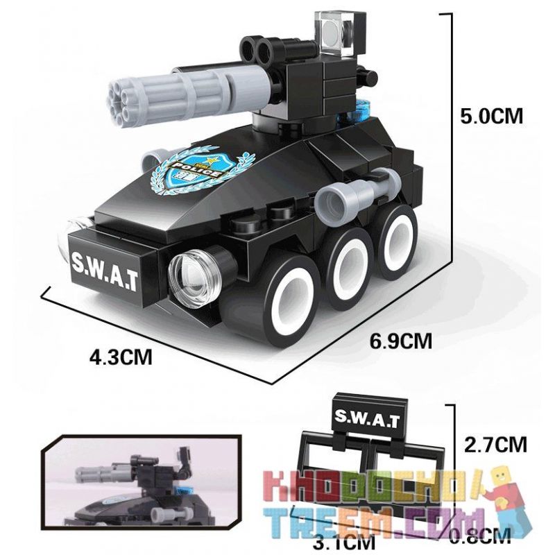 WOMA C0506 0506 Xếp hình kiểu  SWAT SPECIAL FORCE SWAT Truck Xe đầu Kéo Chở Quân Của Lực Lượng đặc Nhiệm 716 khối