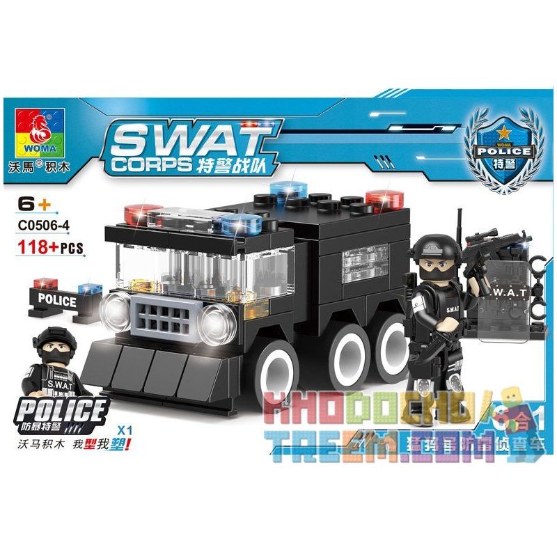 WOMA C0506 0506 Xếp hình kiểu  SWAT SPECIAL FORCE SWAT Truck Xe đầu Kéo Chở Quân Của Lực Lượng đặc Nhiệm 716 khối