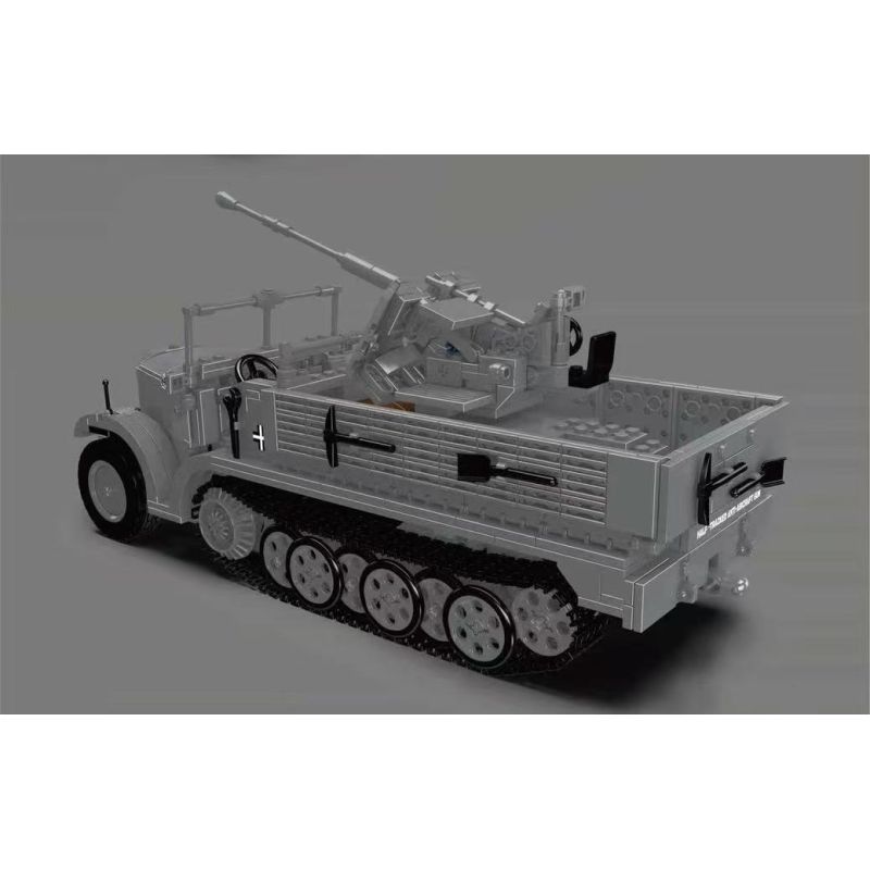 MouldKing 20048 German 3.7cm Flak Half-Track Vehicle Xếp hình lắp ráp ghép mô hình Pháo phòng không 3.7 bán xích của Đức