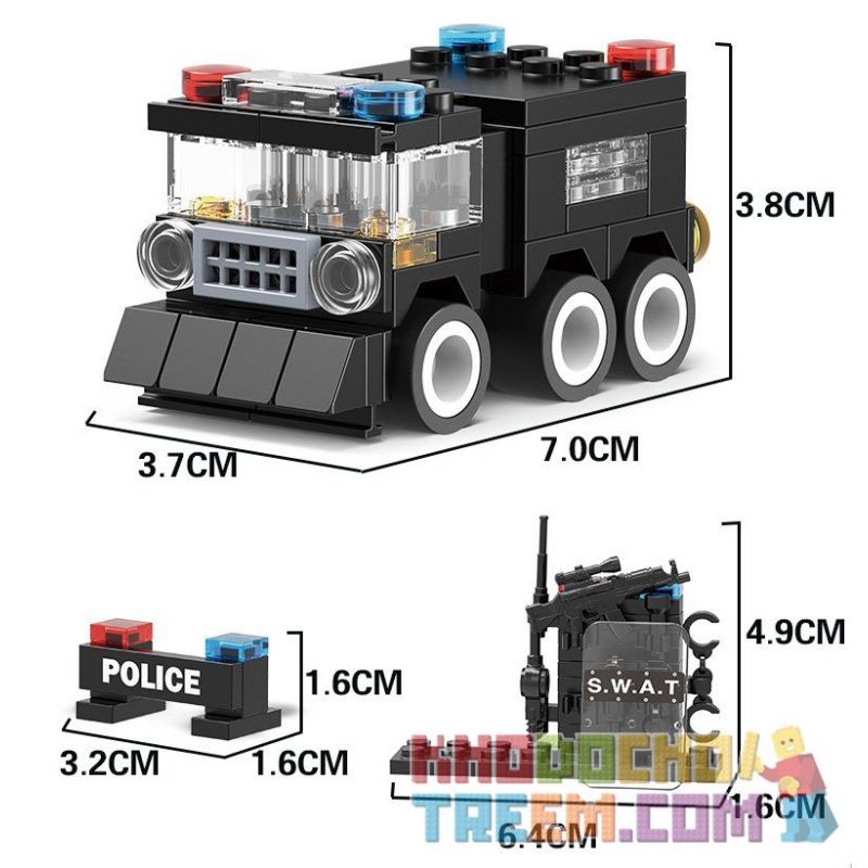 WOMA C0506 0506 Xếp hình kiểu  SWAT SPECIAL FORCE SWAT Truck Xe đầu Kéo Chở Quân Của Lực Lượng đặc Nhiệm 716 khối
