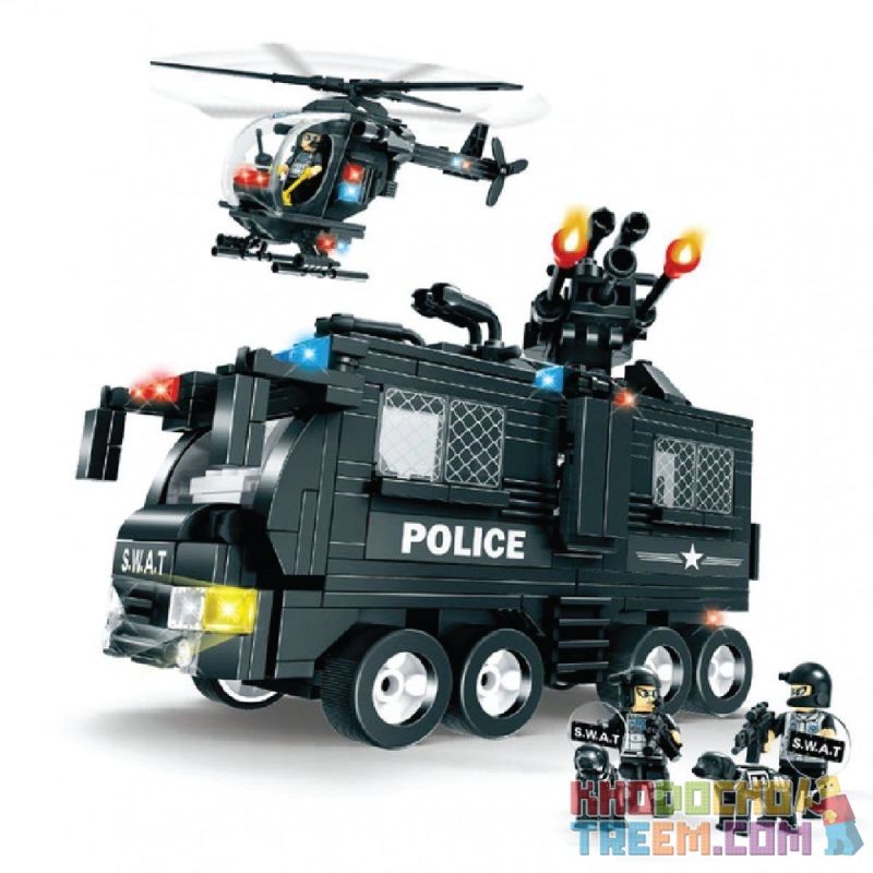 WOMA C0532 0532 Xếp hình kiểu  SWAT SPECIAL FORCE SWAT Team Force Trực Thăng Phối Hợp Xe Chở Lính đặc Nhiệm 593 khối