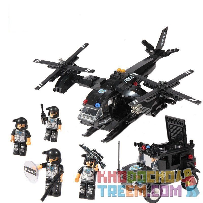 WOMA C0533 0533 Xếp hình kiểu  SWAT SPECIAL FORCE SWAT Helicopter Car Trực Thăng Phối Hợp ô Tô Lính đặc Nhiệm 594 khối