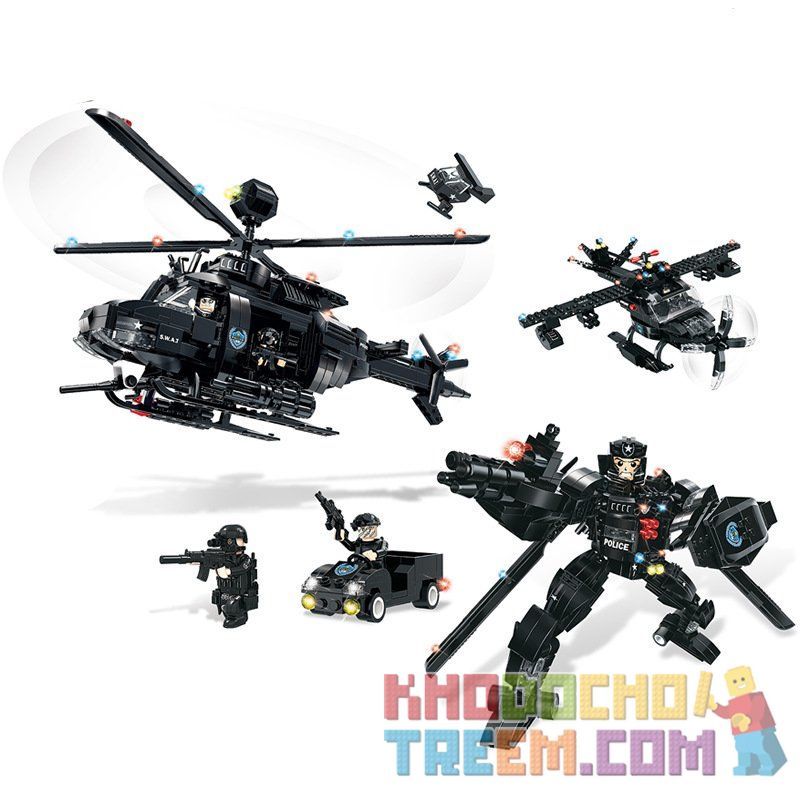 WOMA C0537 0537 Xếp hình kiểu Lego SWAT SPECIAL FORCE SWAT Helicopter Robot Fighter Robot Trực Thăng 2 Trong 1 Đội Đặc Nhiệm Mỹ 773 khối