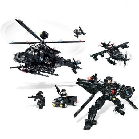 WOMA C0537 0537 Xếp hình kiểu  SWAT SPECIAL FORCE SWAT Helicopter Robot Fighter Robot Trực Thăng 2 Trong 1 Đội Đặc Nhiệm Mỹ 773 khối