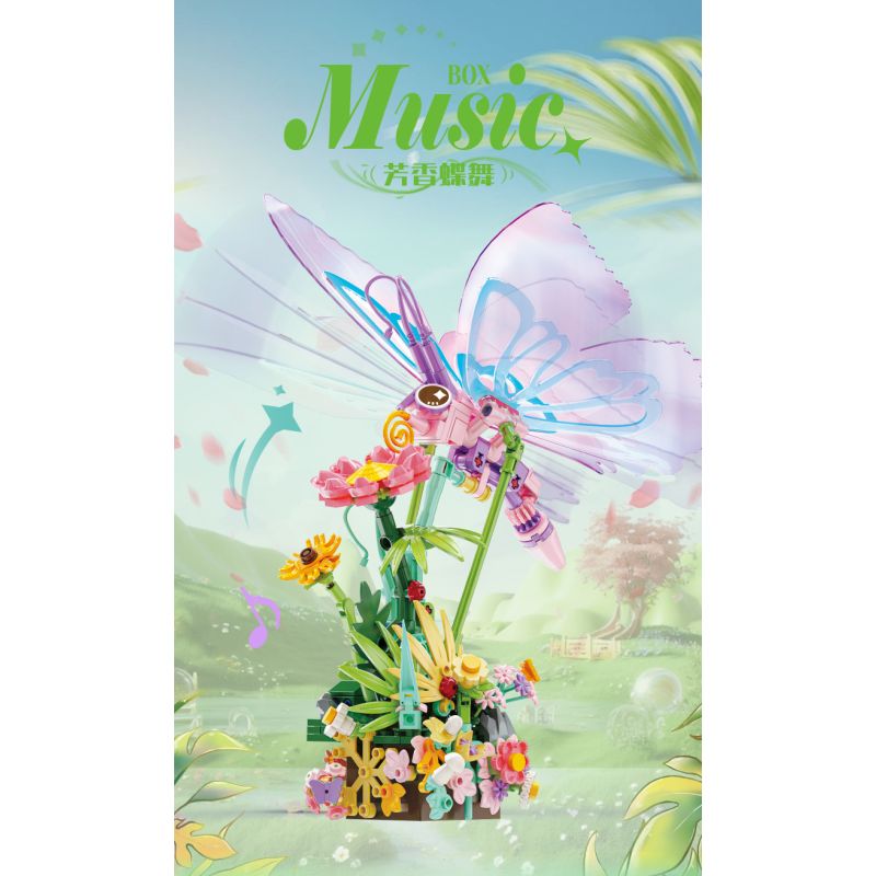 KAZI GBL BOZHI KY81139 Xếp hình lắp ráp ghép mô hình Hộp nhạc thơm bướm