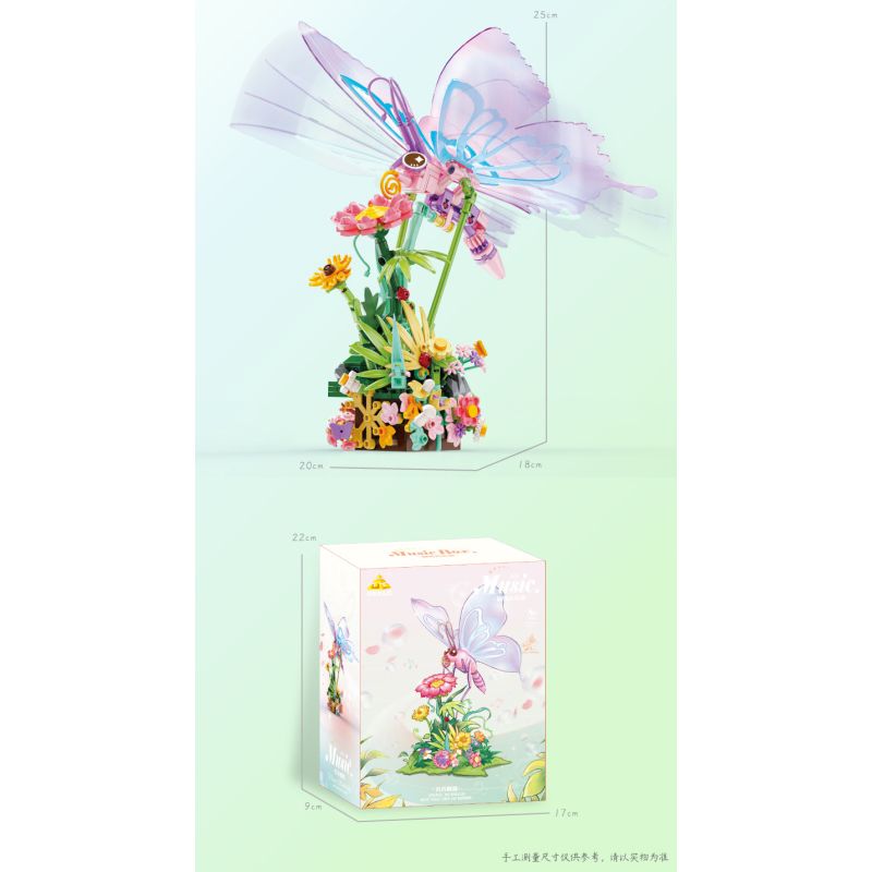 KAZI GBL BOZHI KY81139 Xếp hình lắp ráp ghép mô hình Hộp nhạc thơm bướm
