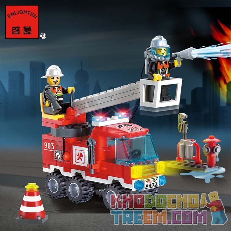 Enlighten 903 Qman 903 non  XE TẢI CHỮA CHÁY bộ đồ chơi xếp lắp ráp ghép mô hình City FIRE RESCUE SINGLE BRIDGE ENGUNES Thành Phố 129 khối