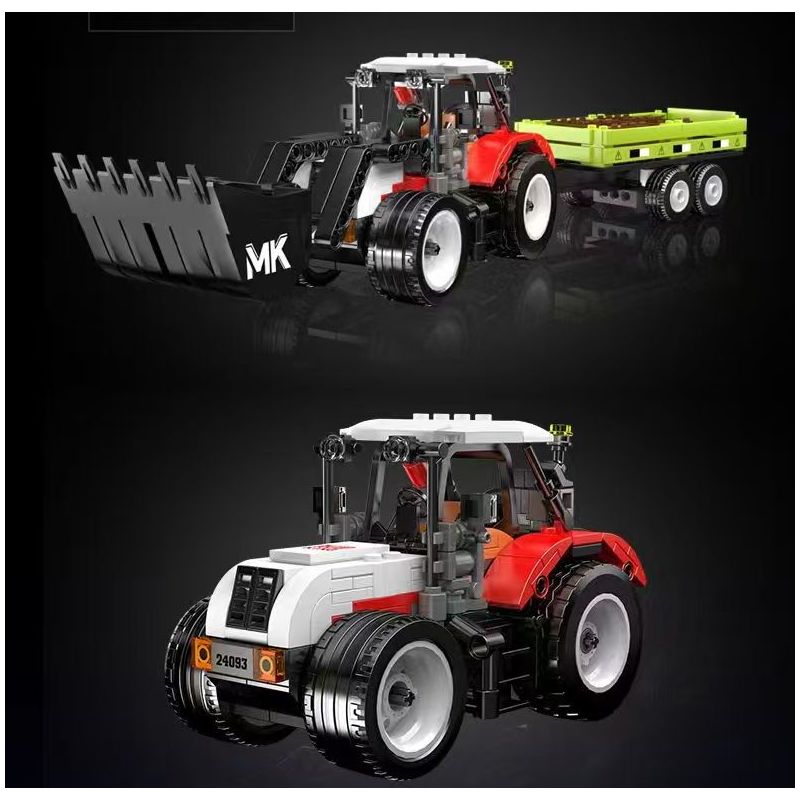 MouldKing 24093 Wheel Loader & Agriculturnl Trailer Xếp hình lắp ráp ghép mô hình Xe nâng & Xe moóc trang trại