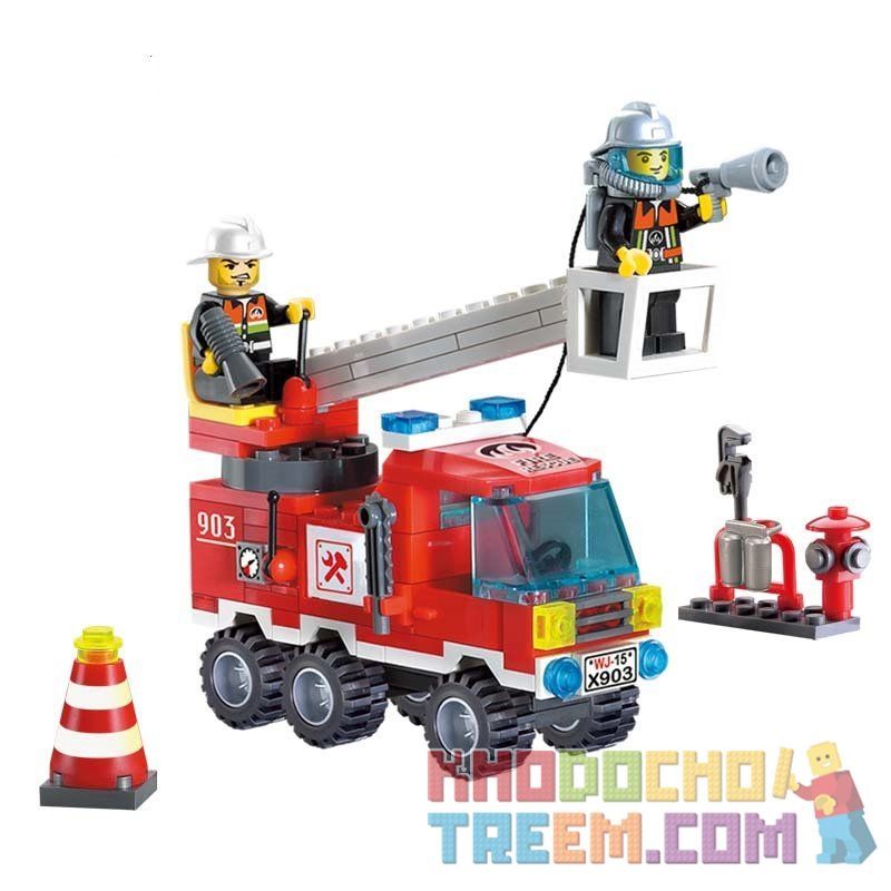 Enlighten 903 Qman 903 non Lego XE TẢI CHỮA CHÁY bộ đồ chơi xếp lắp ráp ghép mô hình City FIRE RESCUE SINGLE BRIDGE ENGUNES Thành Phố 129 khối