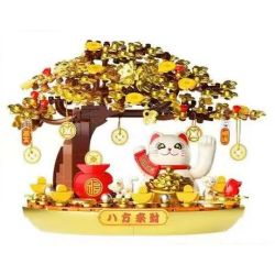 JAKI BK008 MÈO MAY MẮN NĂNG LƯỢNG MẶT TRỜI CÂY GIÀU CÓ bộ đồ chơi xếp lắp ráp ghép mô hình