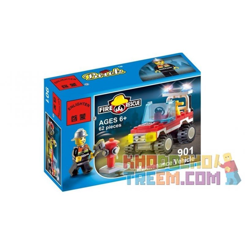 Enlighten 901 Qman 901 non  XE BẢO DƯỠNG TRỤ CỨU HỎA bộ đồ chơi xếp lắp ráp ghép mô hình City FIRE RESCUE MAINTENANCE VEHICLE Thành Phố 62 khối