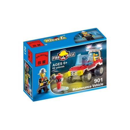 Enlighten 901 Qman 901 non  XE BẢO DƯỠNG TRỤ CỨU HỎA bộ đồ chơi xếp lắp ráp ghép mô hình City FIRE RESCUE MAINTENANCE VEHICLE Thành Phố 62 khối
