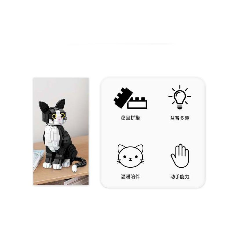 ZHEGAO 662501 Xếp hình lắp ráp ghép mô hình mèo tuxedo
