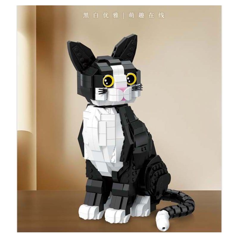 ZHEGAO 662501 Xếp hình lắp ráp ghép mô hình mèo tuxedo