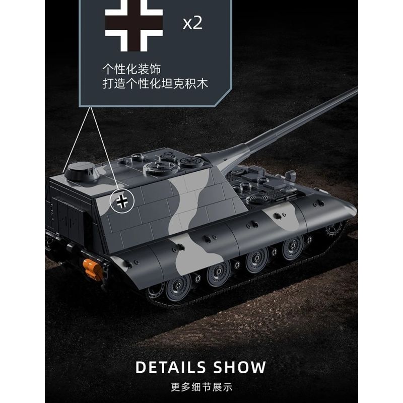 12GO 97018 Jagopanzer E-100 Xếp hình lắp ráp ghép mô hình Pháo chống tăng E-100 1:28