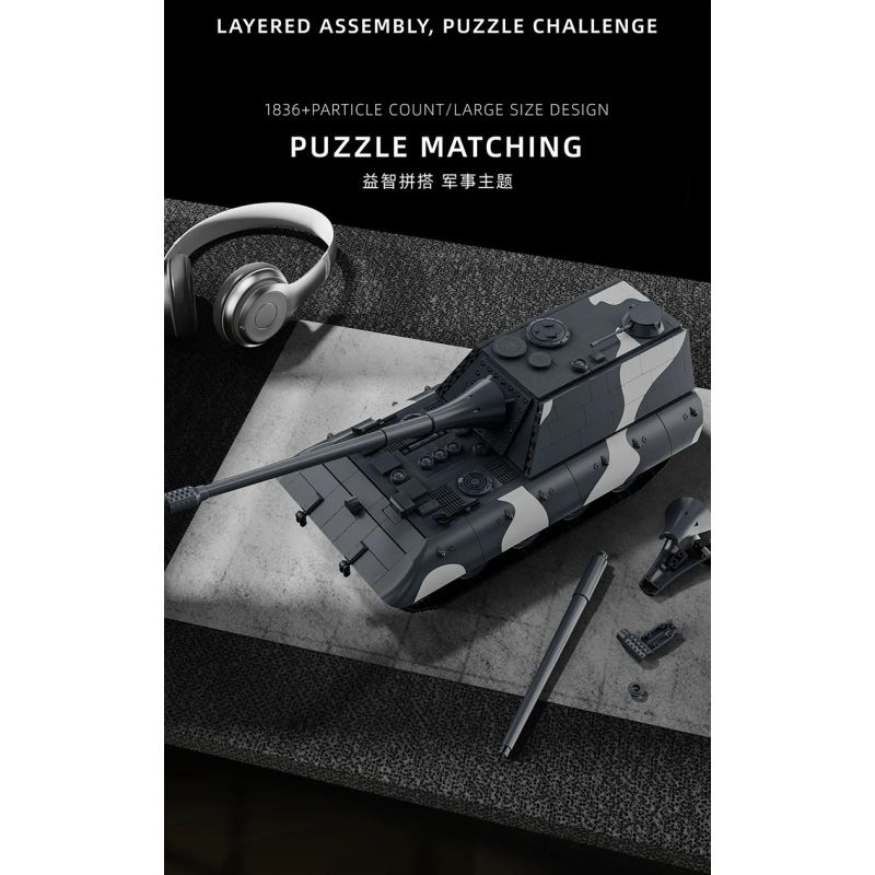 12GO 97018 Jagopanzer E-100 Xếp hình lắp ráp ghép mô hình Pháo chống tăng E-100 1:28