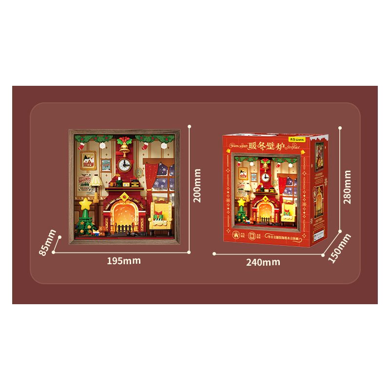 Wekki 516165 Xếp hình lắp ráp ghép mô hình Độc quyền Giáng sinh: Lò sưởi mùa đông ấm áp
