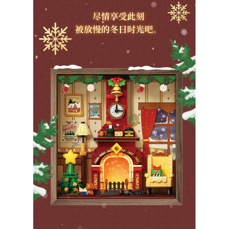 Wekki 516165 Xếp hình lắp ráp ghép mô hình Độc quyền Giáng sinh: Lò sưởi mùa đông ấm áp