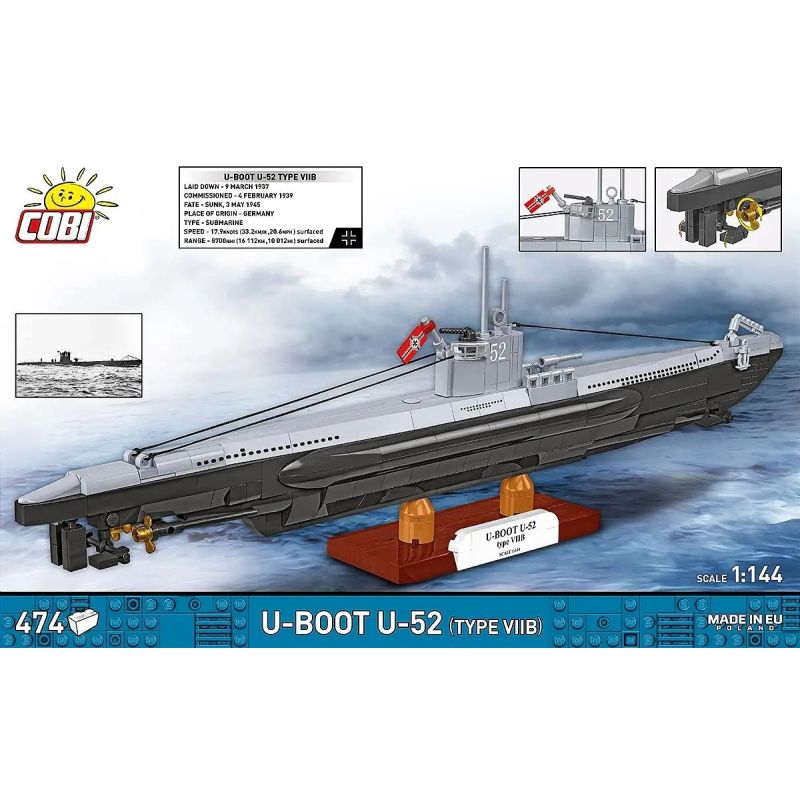 COBI 4852 Xếp hình lắp ráp ghép mô hình U型潜艇 U-Boat U-52 (Loại VIIB)