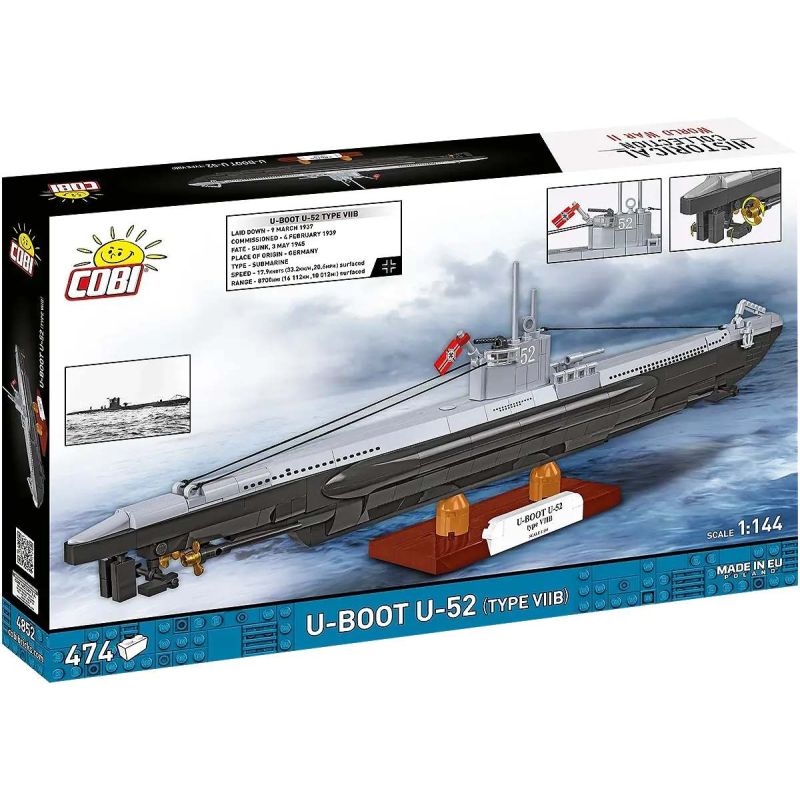 COBI 4852 Xếp hình lắp ráp ghép mô hình U型潜艇 U-Boat U-52 (Loại VIIB)