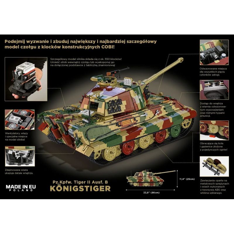 COBI 2808 Tiger II Königstiger Xếp hình lắp ráp ghép mô hình Xe tăng hạng nặng King Tiger 1:12