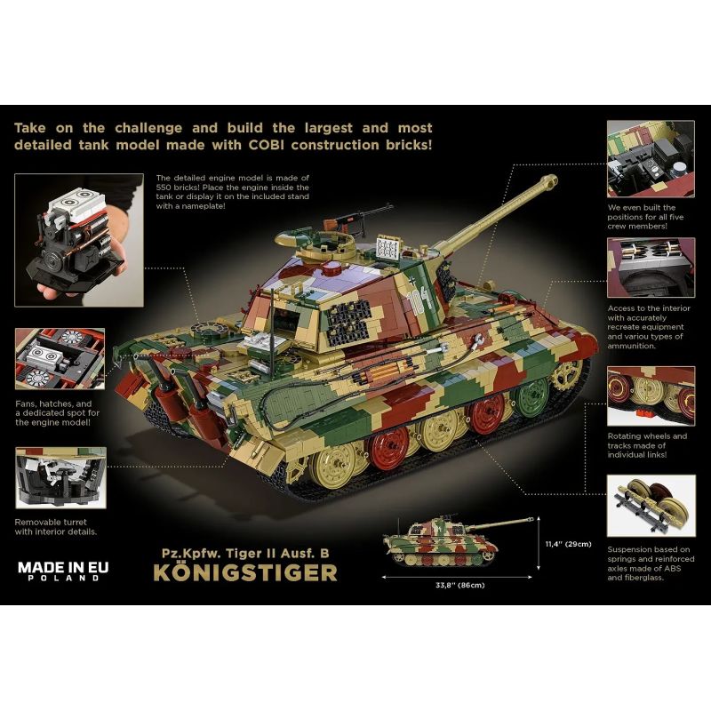 COBI 2808 Tiger II Königstiger Xếp hình lắp ráp ghép mô hình Xe tăng hạng nặng King Tiger 1:12