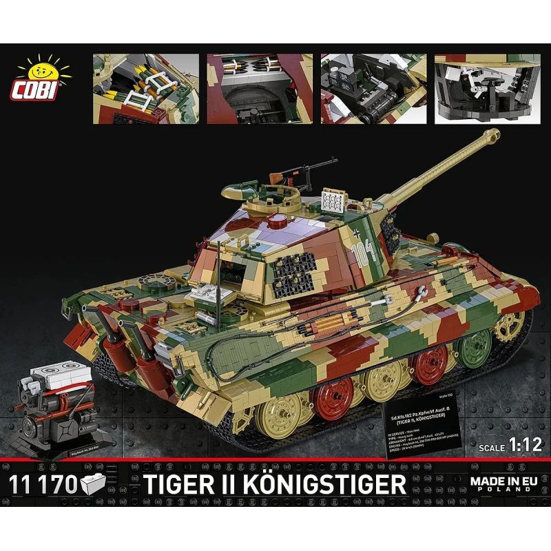 COBI 2808 Tiger II Königstiger Xếp hình lắp ráp ghép mô hình Xe tăng hạng nặng King Tiger 1:12