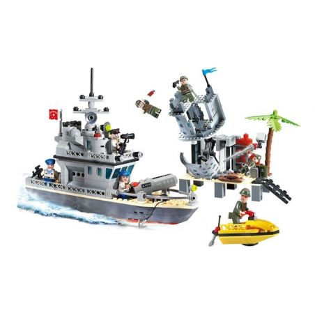 Enlighten 819 Qman 819 non  TẤN CÔNG CĂN CỨ TRÊN ĐẢO bộ đồ chơi xếp lắp ráp ghép mô hình Military Army COMBATZONES FORT OF THE ISLAND Quân Sự Bộ Đội 505 khối
