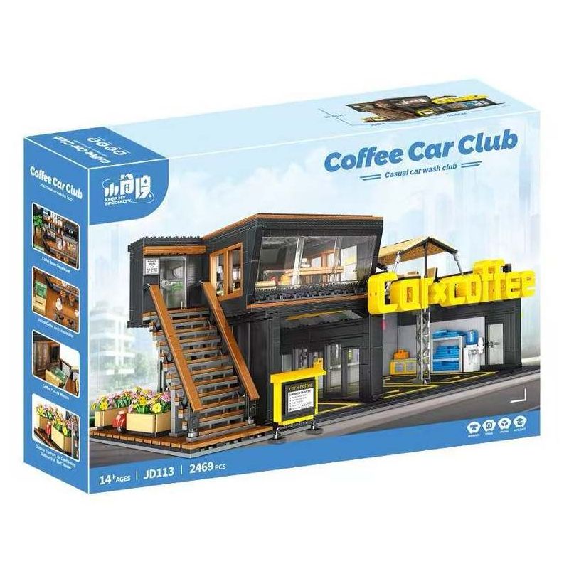 small angle JD113 Coffee Car Club Xếp hình lắp ráp ghép mô hình Quán cà phê sửa chữa ô tô