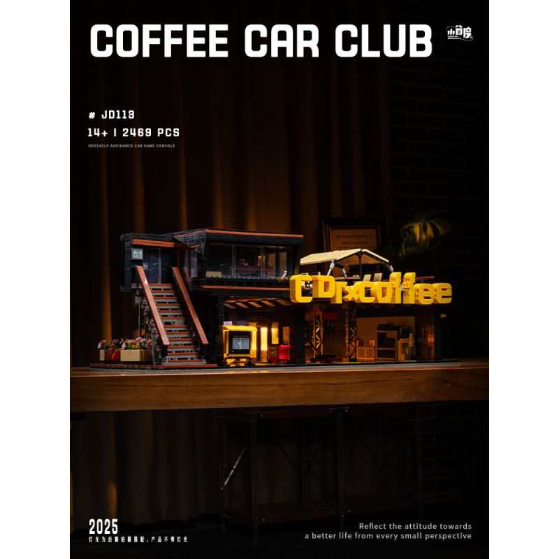 small angle JD113 Coffee Car Club Xếp hình lắp ráp ghép mô hình Quán cà phê sửa chữa ô tô