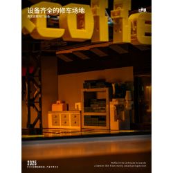 small angle JD113 Coffee Car Club Xếp hình lắp ráp ghép mô hình Quán cà phê sửa chữa ô tô