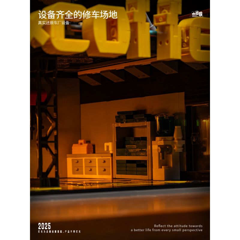 small angle JD113 Coffee Car Club Xếp hình lắp ráp ghép mô hình Quán cà phê sửa chữa ô tô