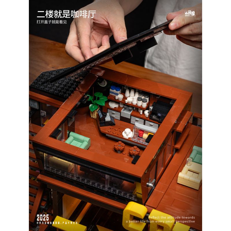 small angle JD113 Coffee Car Club Xếp hình lắp ráp ghép mô hình Quán cà phê sửa chữa ô tô