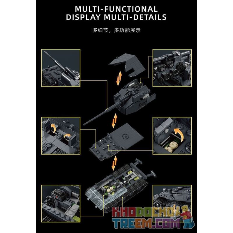 12GO 97017 BÁNH QUẾ E-100 1:28 tỷ lệ 1:28 bộ đồ chơi xếp lắp ráp ghép mô hình Military Army E-100 WT Quân Sự Bộ Đội 2036 khối